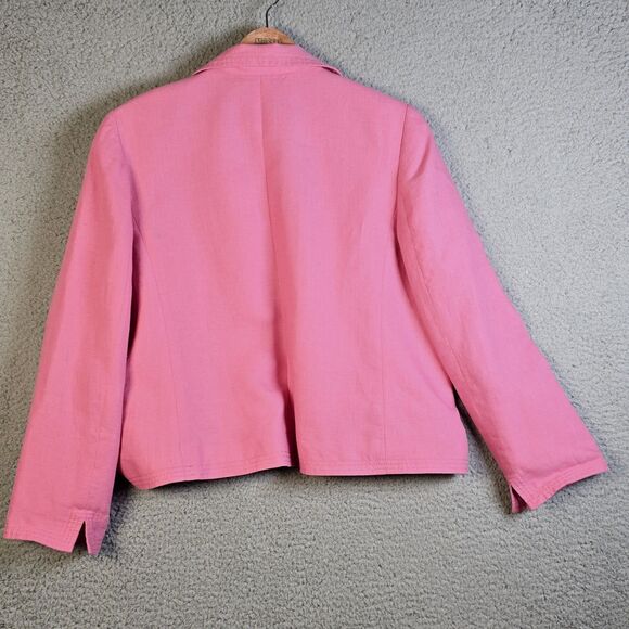 Talbots Womens Blazer 10 Pink Linen Open Classic Work Career Lined Pockets - Picture 16 of 16